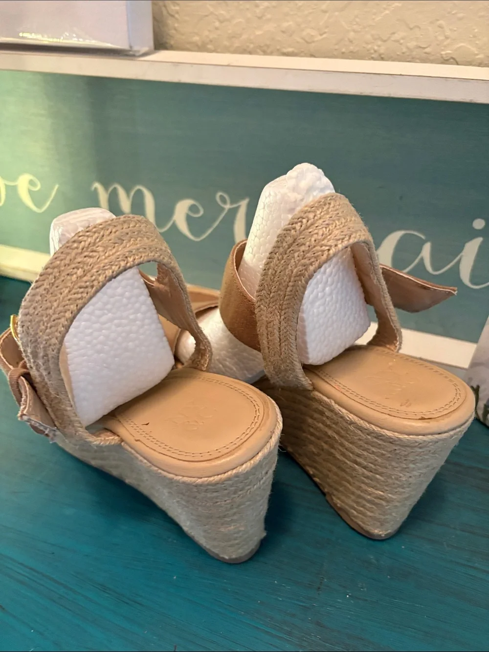 New York & Company Tan Espadrille Wedge Sandals